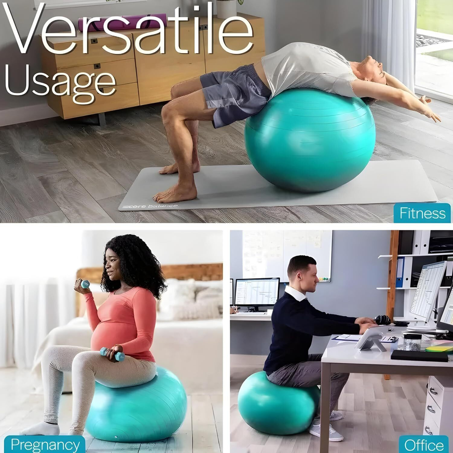 Image of PINOPZA Anti-Burst Rubber Gym Ball 65 cm with Free Foot Pump Gym Ball
