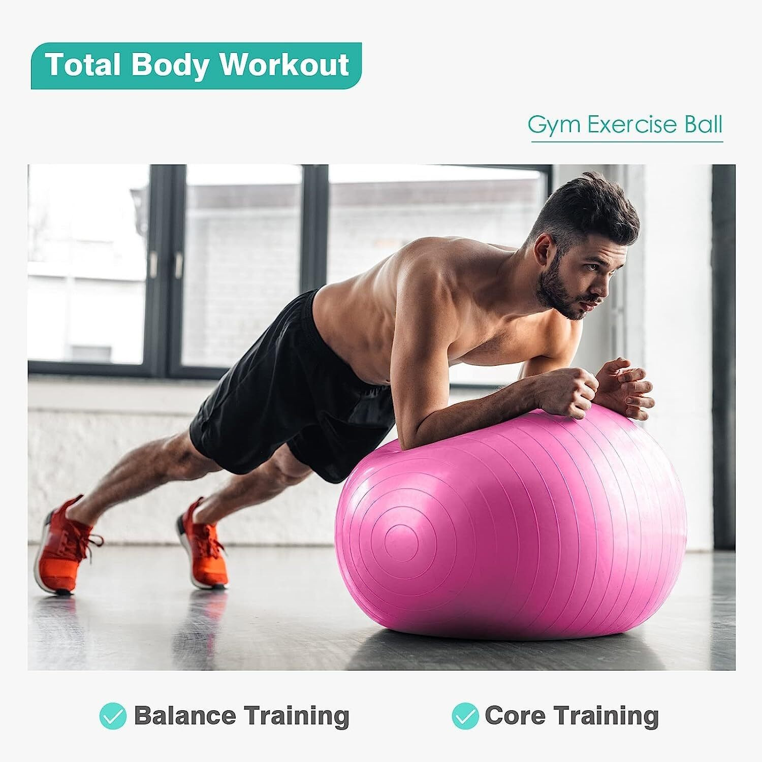 Image of Pinopa Exercise Ball Anti-Burst, Yoga Ball Anti-Slip with Quick Air Pump Gym Ball