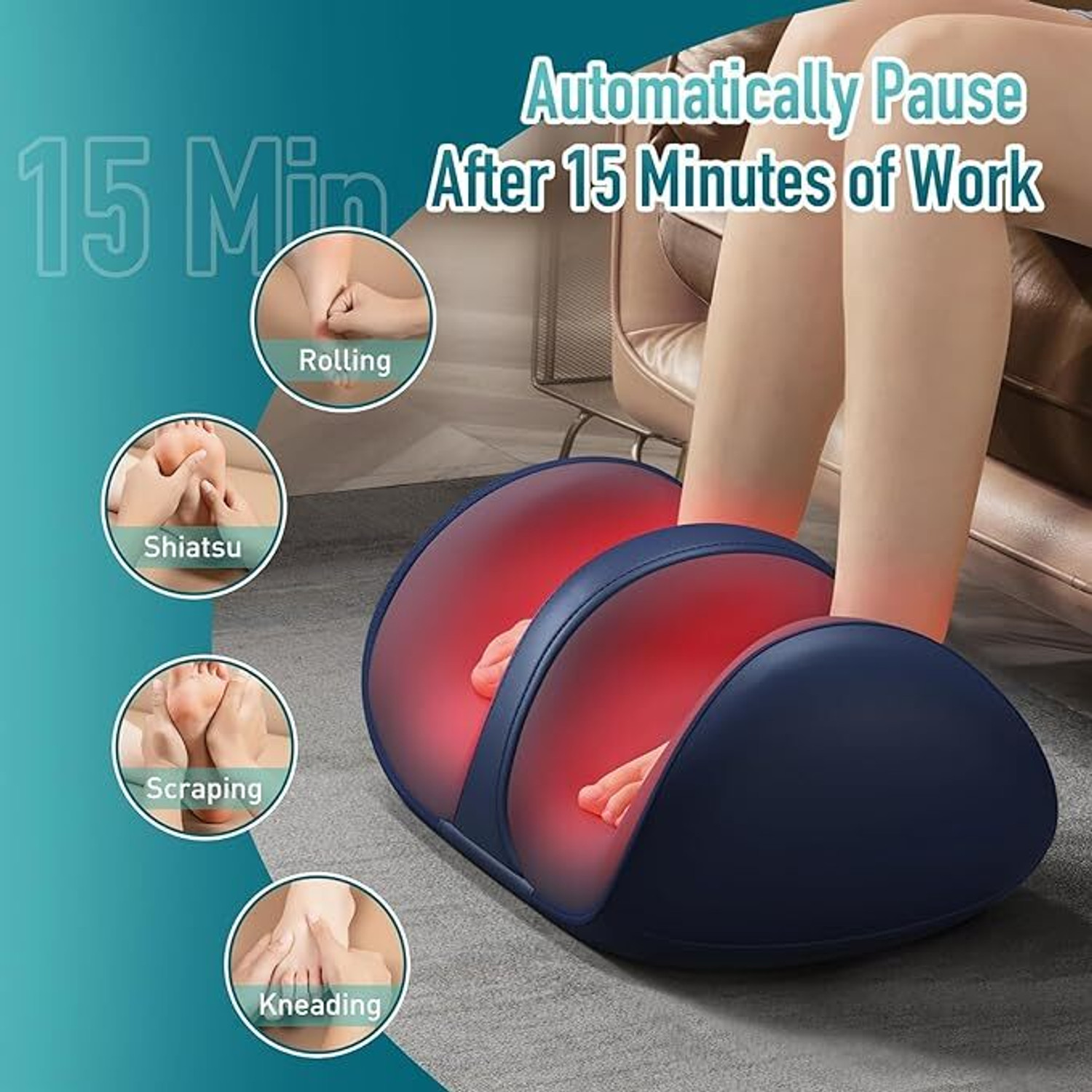 Image of FLOVTRIX Shiatsu Foot Massager with 3 Intensity Levels Massage Nodes Foot Massager Machine with Heat, Foot and Calf Massager Massager