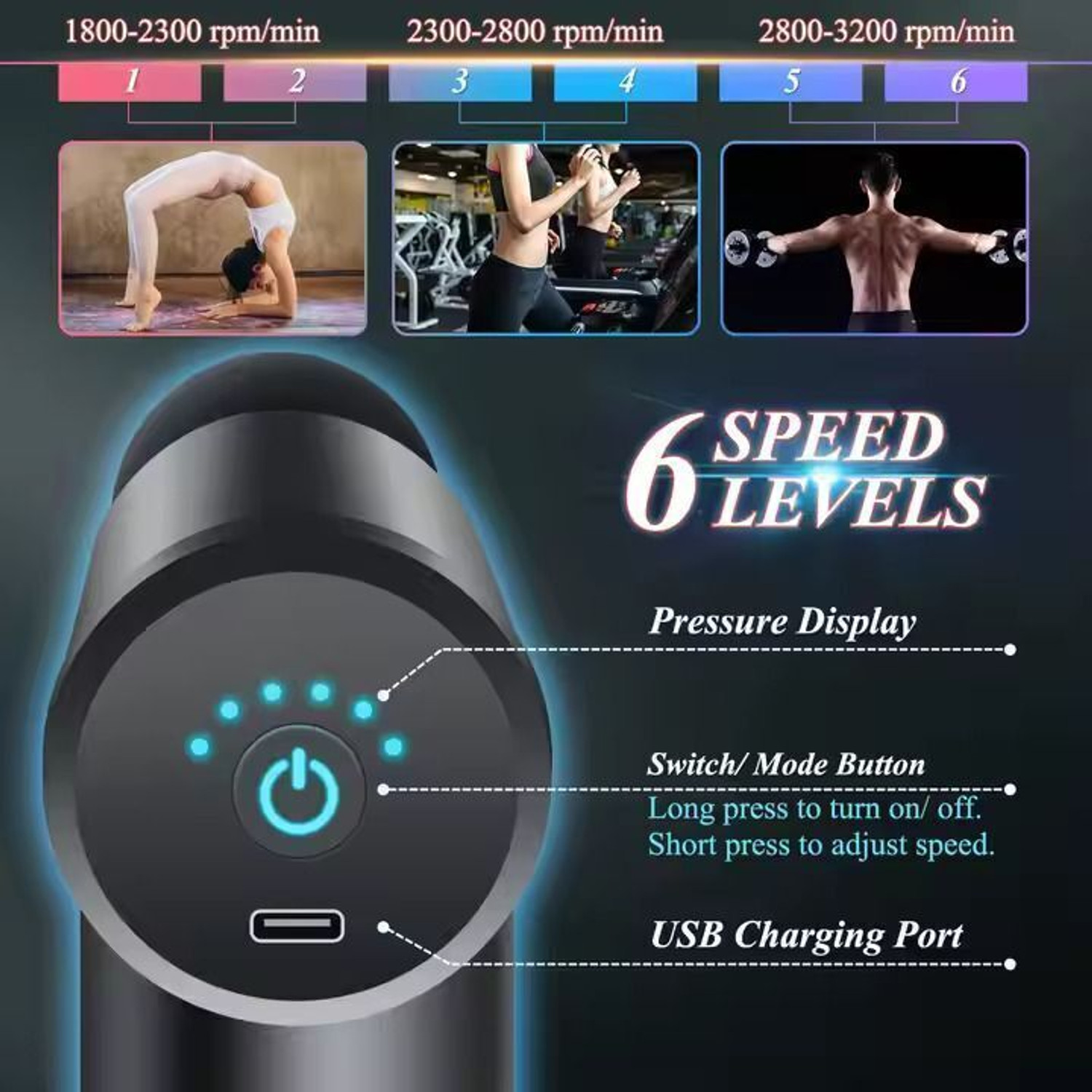 Image of SPK Gun Massager 4 Heads Percussion Massager for Full Body Pain Relief Massager