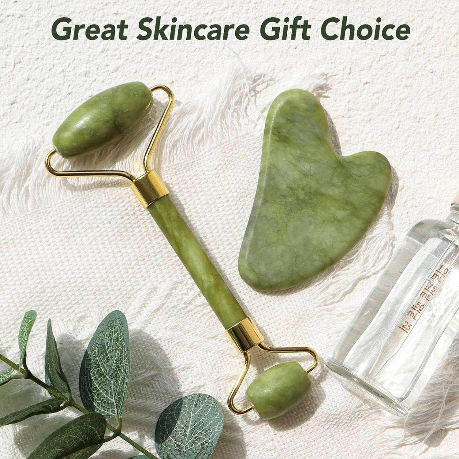 Amazheal Jade Roller Gua Sha Tool 100% Natural Himalayan Stone for Face Neck Healing