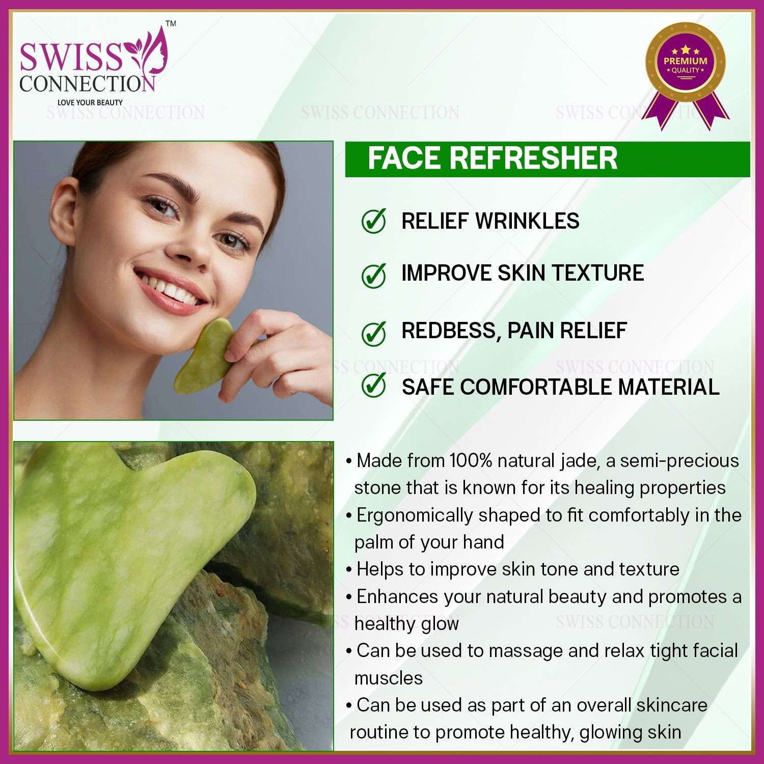 Image of Swiss Connection Gua-Sha Natural Stone for face Scraping Skin Massager Stone Gua-Sha Facial Tool