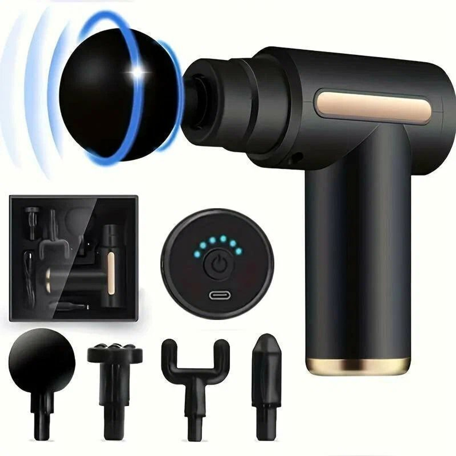 Image of RjGuru Portable Massage Gun with 4 Heads Powerful Motor Massage Machine Gun
