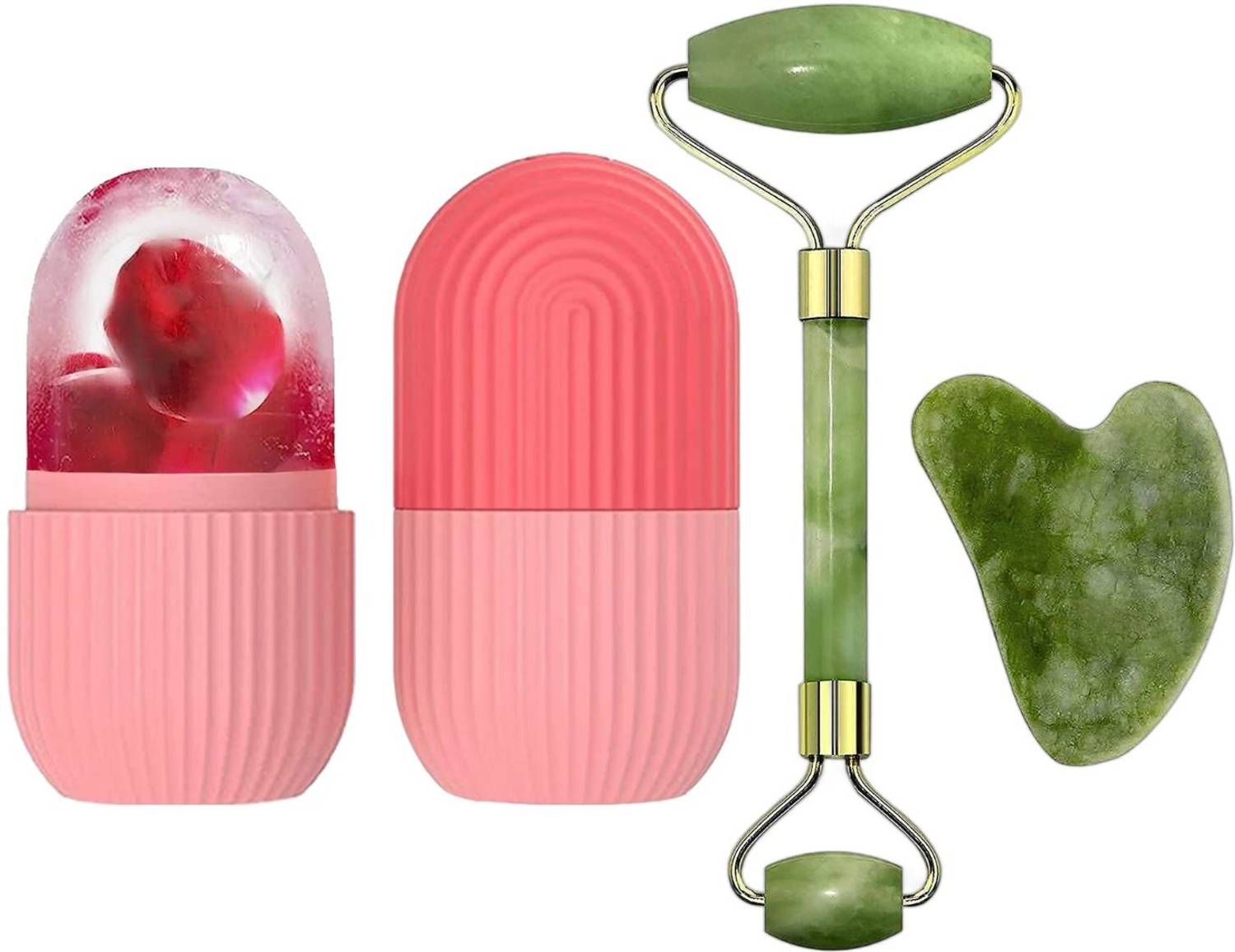 Amora Ice Roller and Face Stone Roller with Gua Sha Set Face Massager Combo