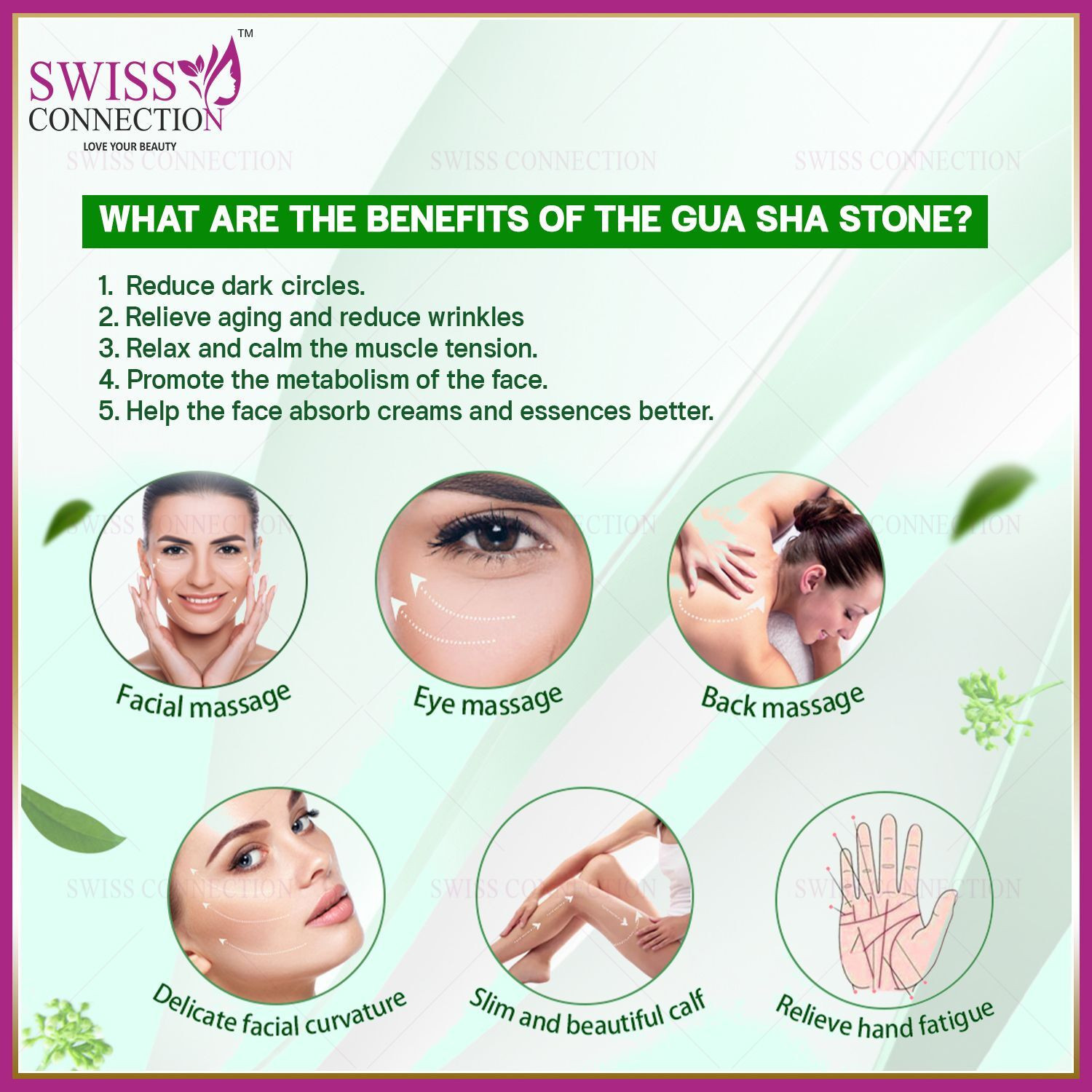 Image of Swiss Connection Gua-Sha Natural Stone for face Scraping Skin Massager Stone Gua-Sha Facial Tool