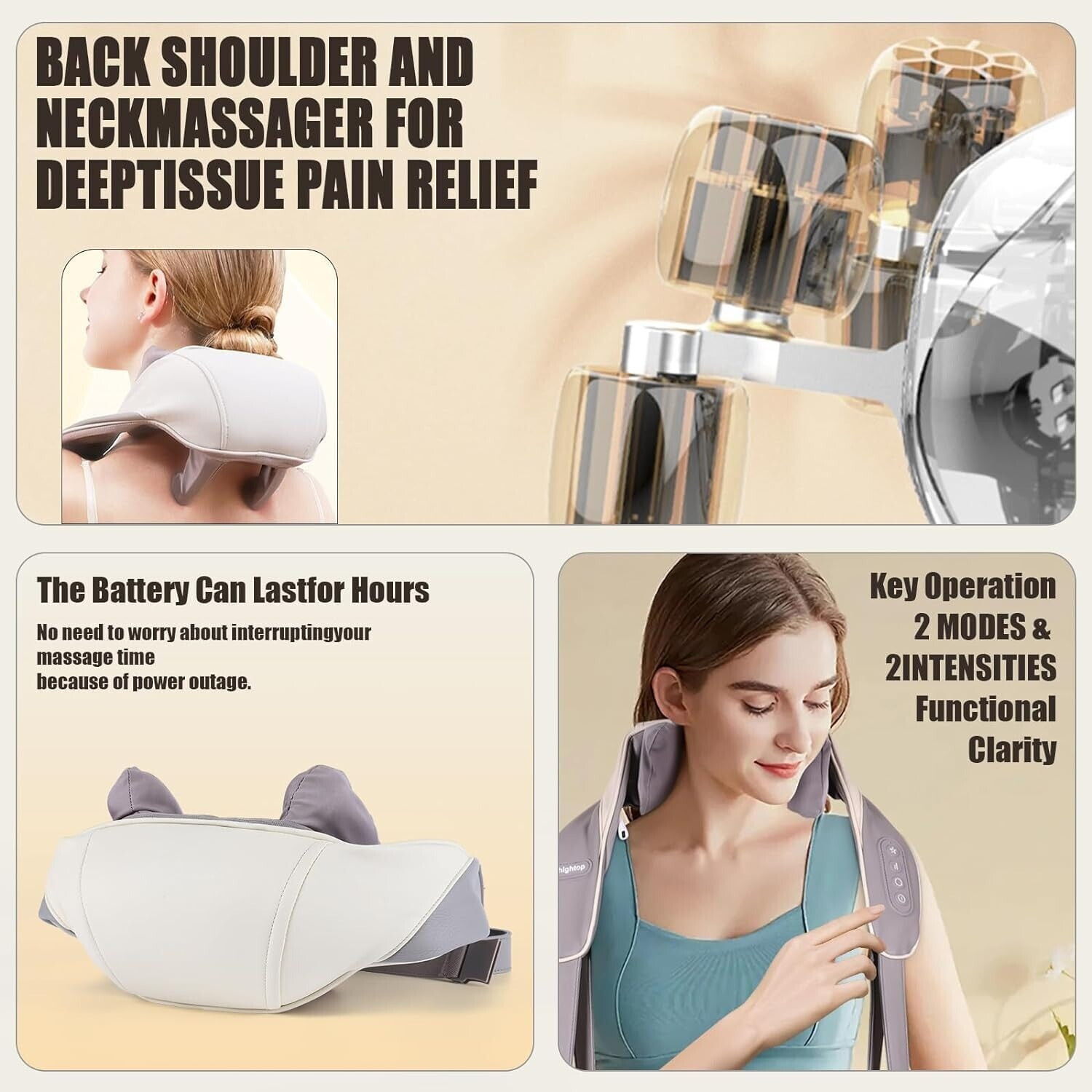 Image of NUVIO Rechargeable Neck Shoulder Massager | 5D Kneading Heat Pain Relief