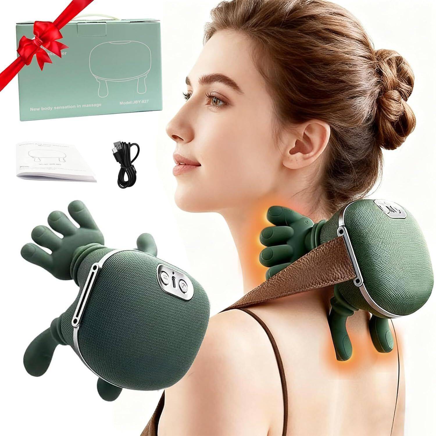 Zuvillica Bionic Heated Massager, Wireless Portable Shiatsu Neck