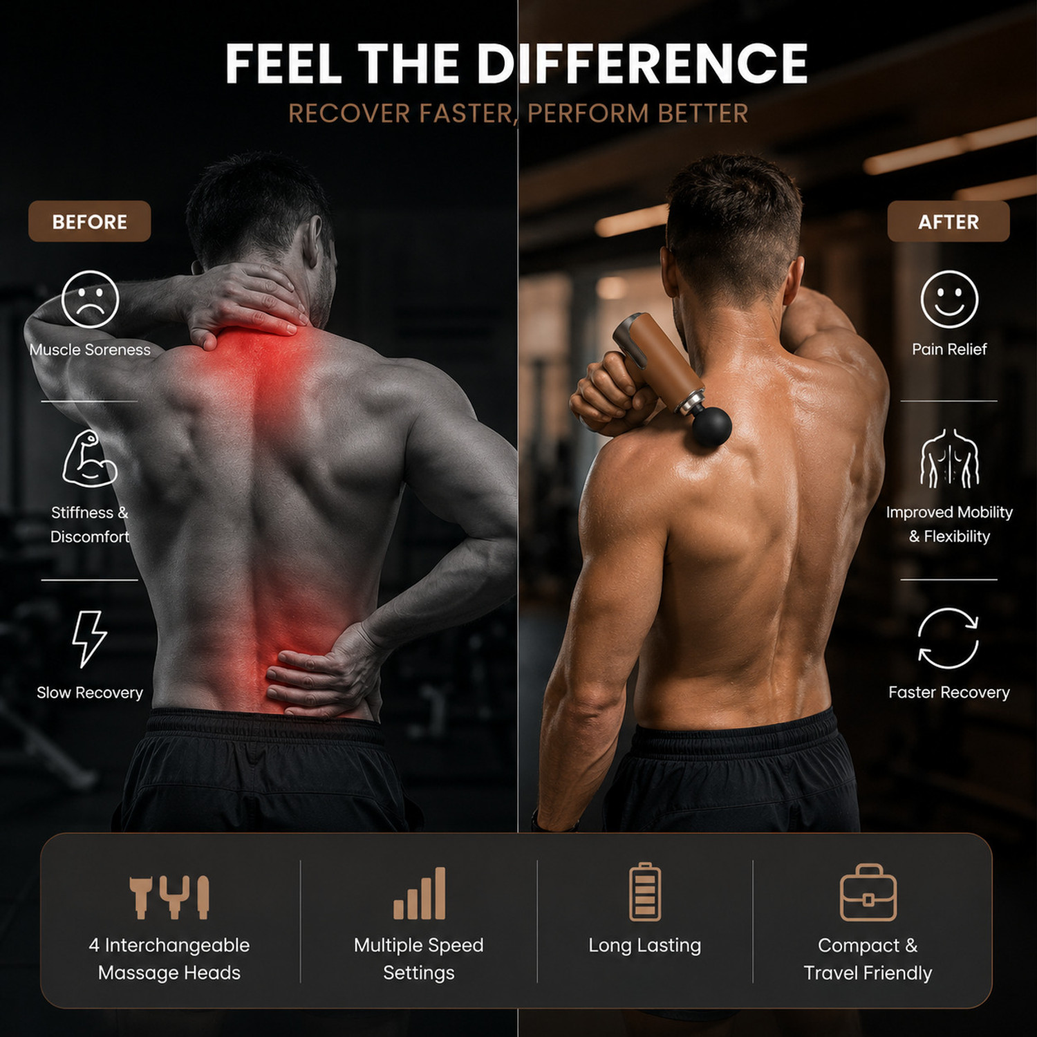 Image of Pentom HyperPulse Gun Massager for Full Body Pain Relief, Rechargeable Cordless Deep