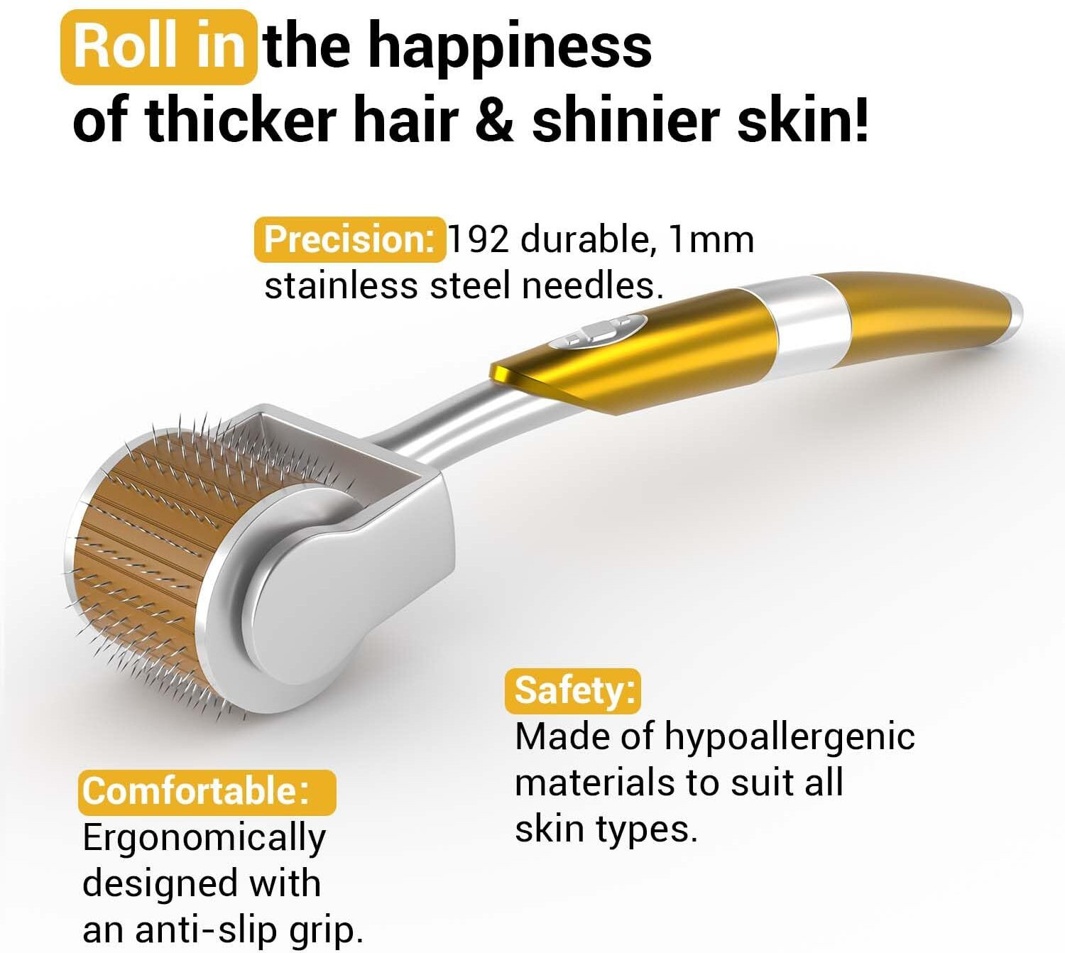 Image of JM SELLER 1.0 mm Derma Roller Titanium Alloy Needles Roller for Acne Skin Hair Loss, Gold (100 g)