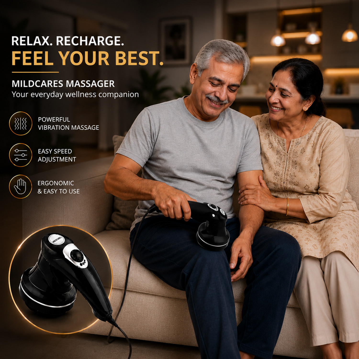 Image of MILDCARES Rx1-Pro Full Body Massager & Physiotherapy Machine | Handheld Electric Hammer Massage Machine for Back, Neck, Shoulder & Leg Pain Relief | 3 Attachments Massager
