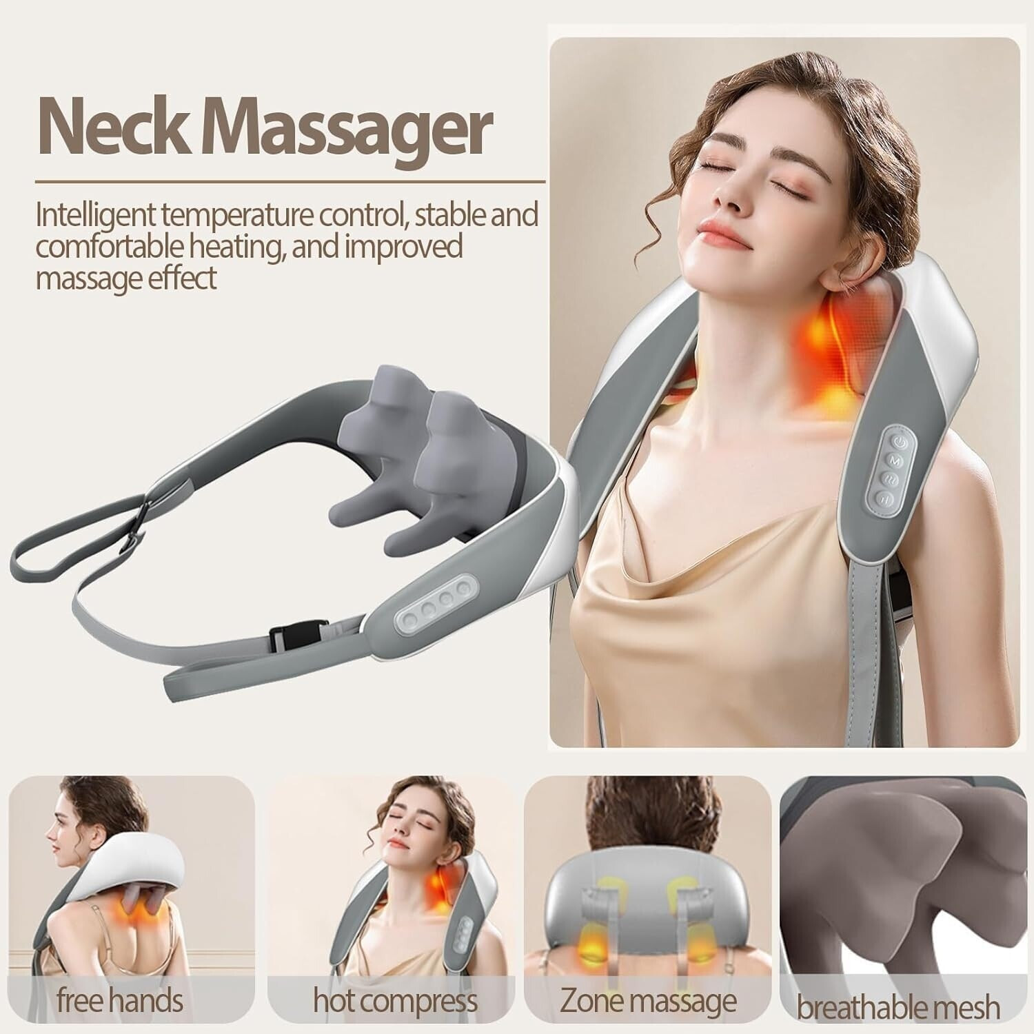 Image of NUVIO Rechargeable Neck Shoulder Massager | 5D Kneading Heat Pain Relief