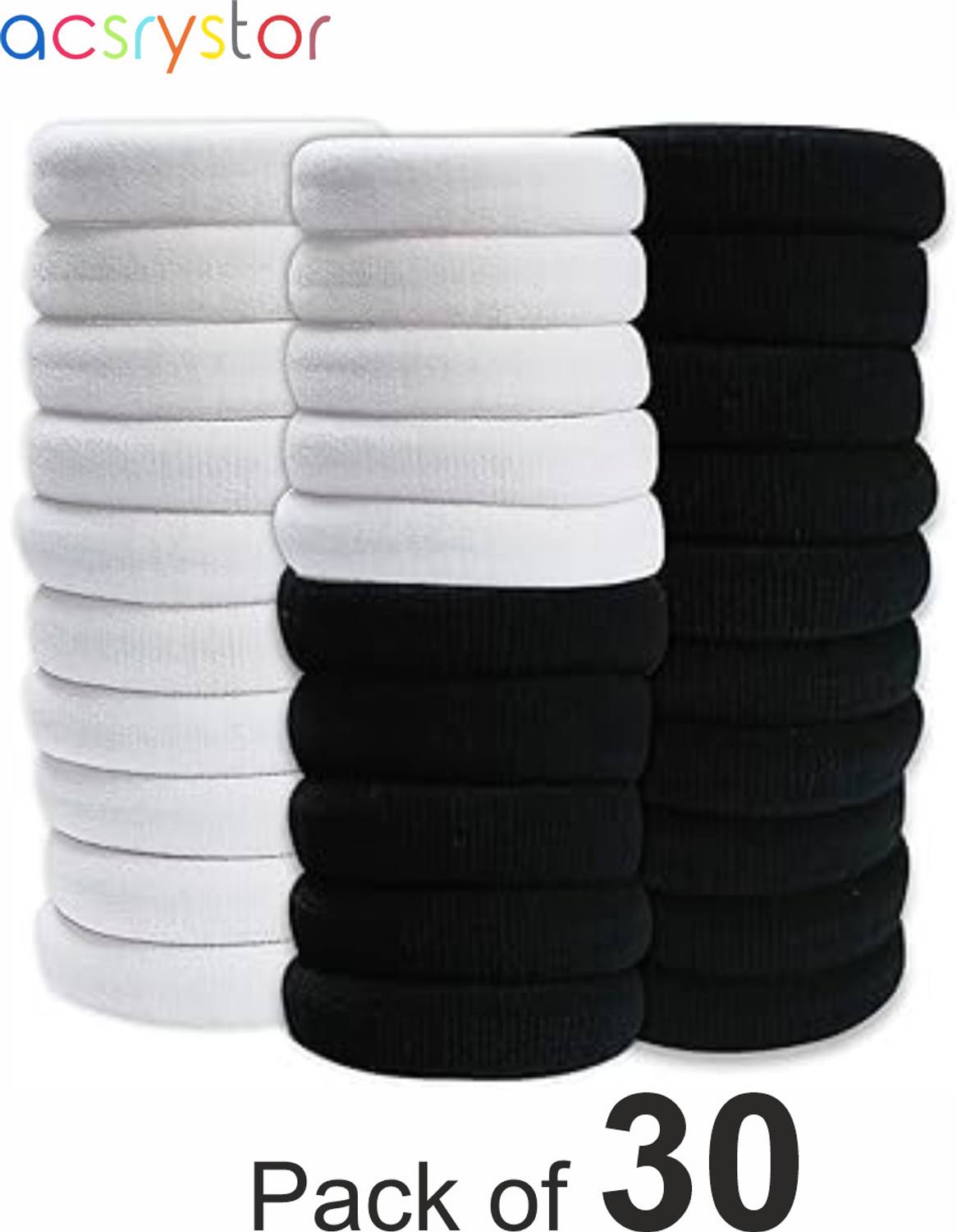 acsrystor 30 Pcs Black and White Rubber Band for Women and Girls/ Soft and Elastic Rubber Band