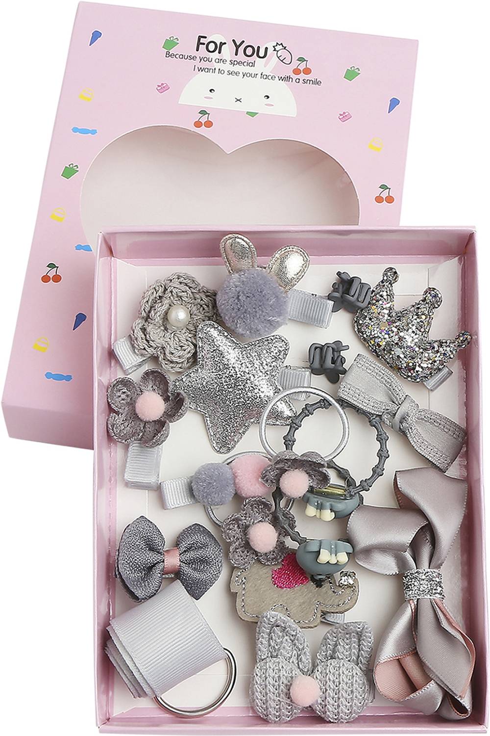 BABYMOON (SET of 18) Mix Style Headwear Set Children Accessories Ribbon Bow with Full Covered Clips Hairpins for Girls Princess Crown Headdress Hair Accessories with Gift Box Hair Band