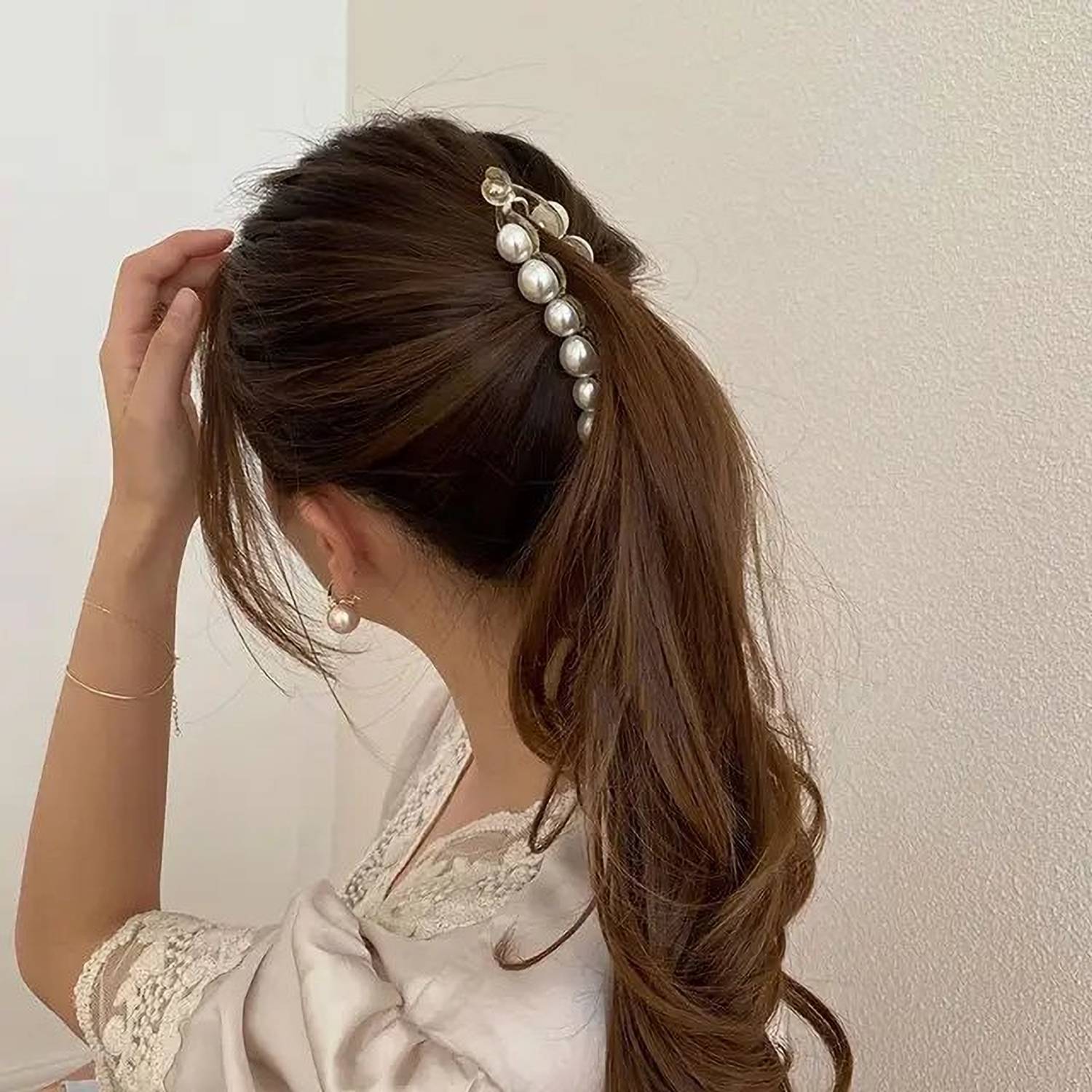 BEING BELLA 1pc Elegant Pearl Banana Hair Claw/Pin for Women & Girls Hair Claw