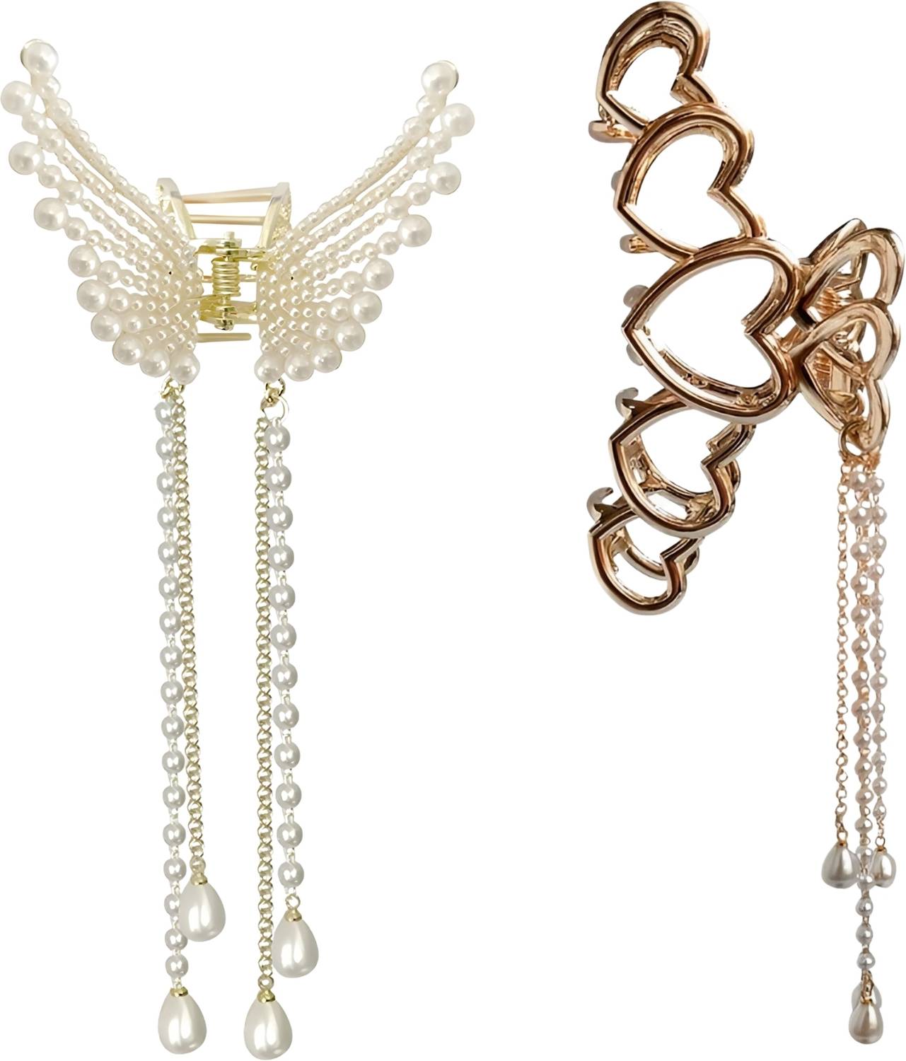AmazingKarts 2Pcs Korean Style Tassel With Pearl Hair Clutcher For Women & Girls Metal Claw Hair Claw
