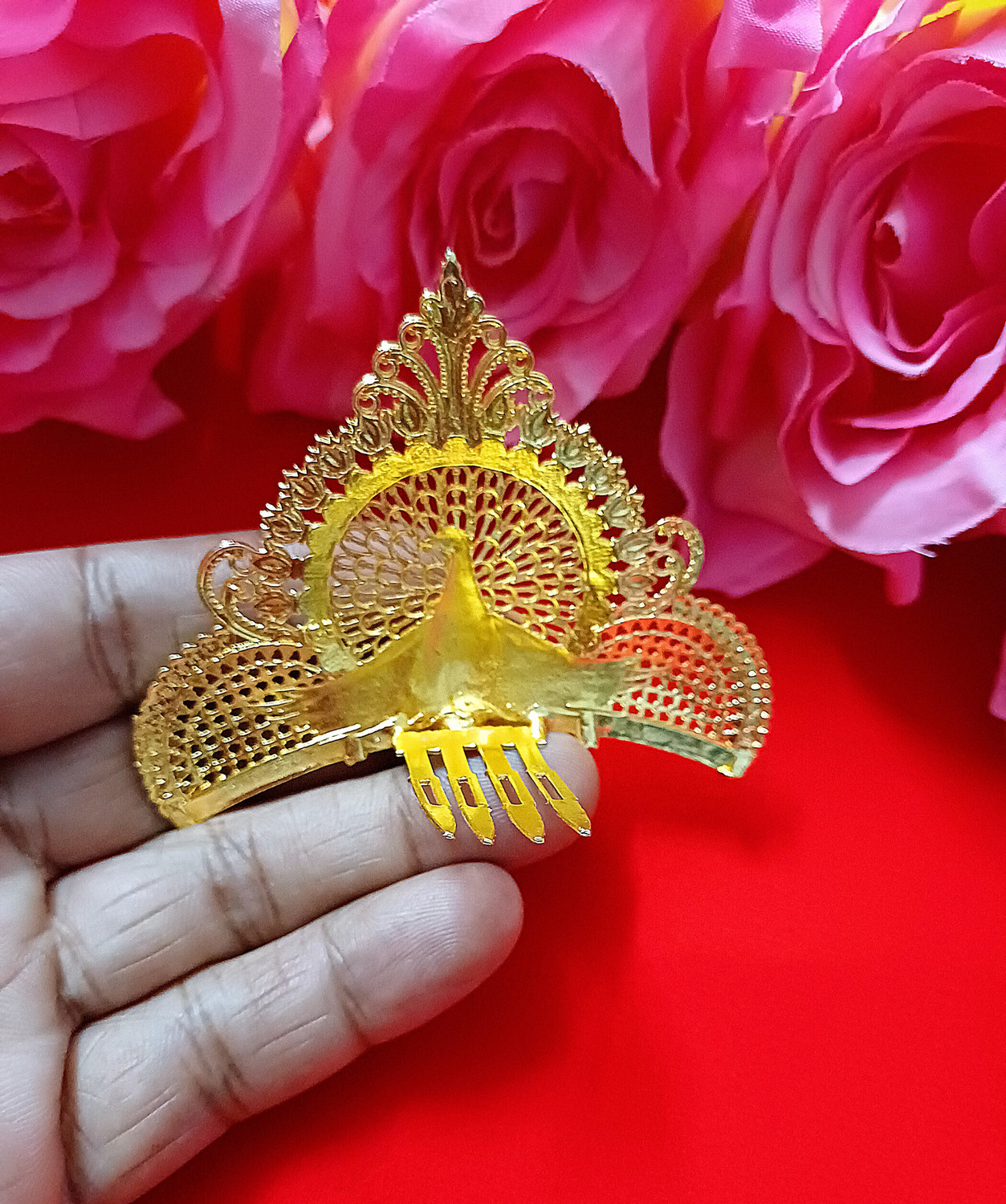 Image of BengCraft Big Size Taj Crown Golden Mukut for God, Idols, Gopal, Krishna, Maa Durga Devi Deity Ornament (Crown)