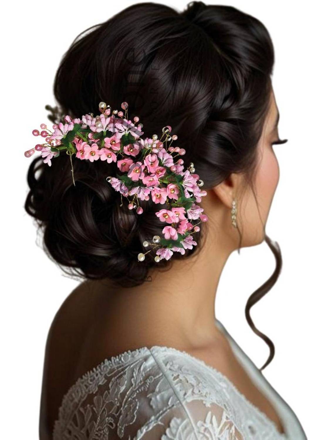 AccessoZone Pink Floral Bridal Juda Hair Accessory | Artificial Flower Bun Clip for Women Hair Accessory Set
