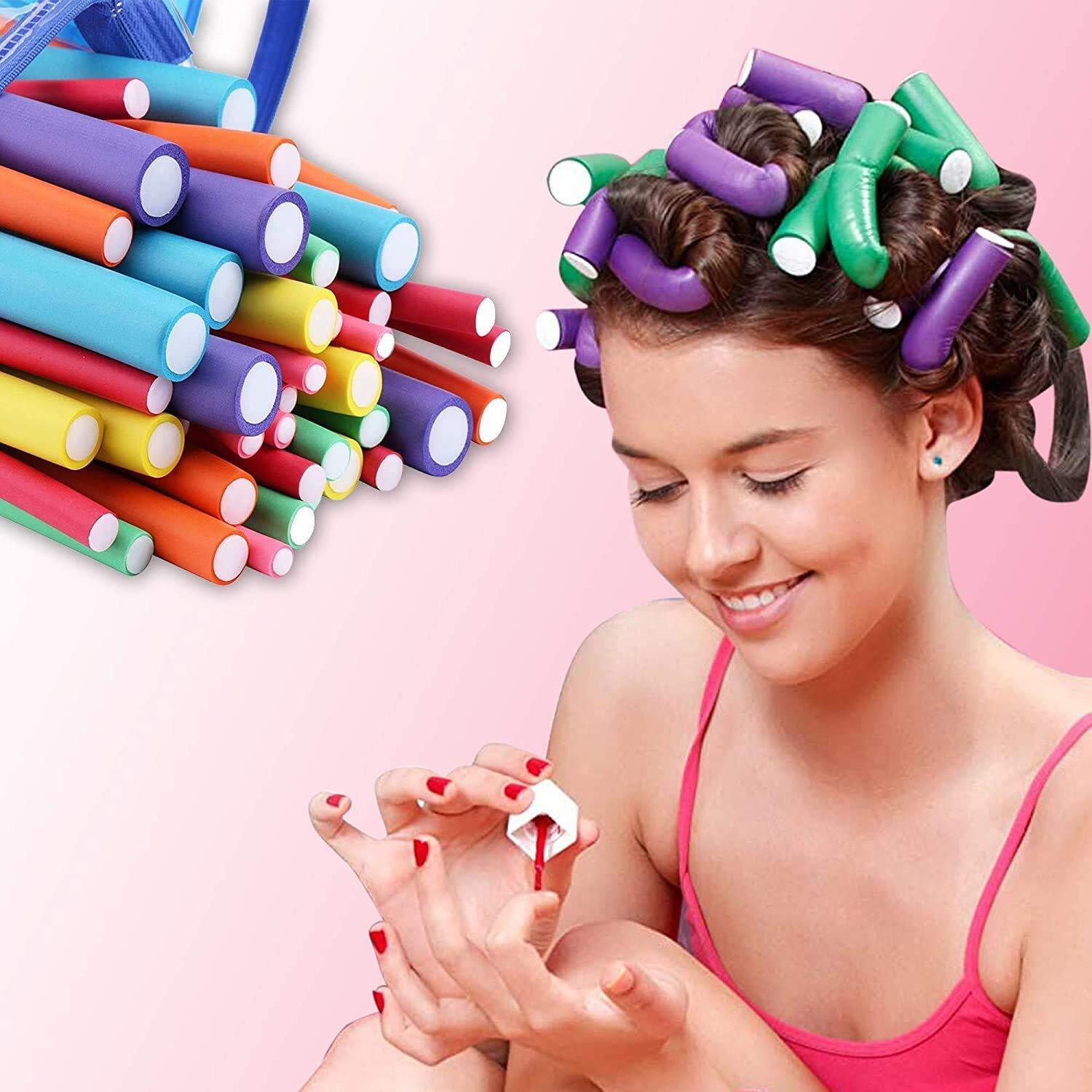 Image of Shopfleet Pack Of 10 Hair Foam Roller Set Flexible Rods Easy To Use Hair Care & Styling Hair Curler