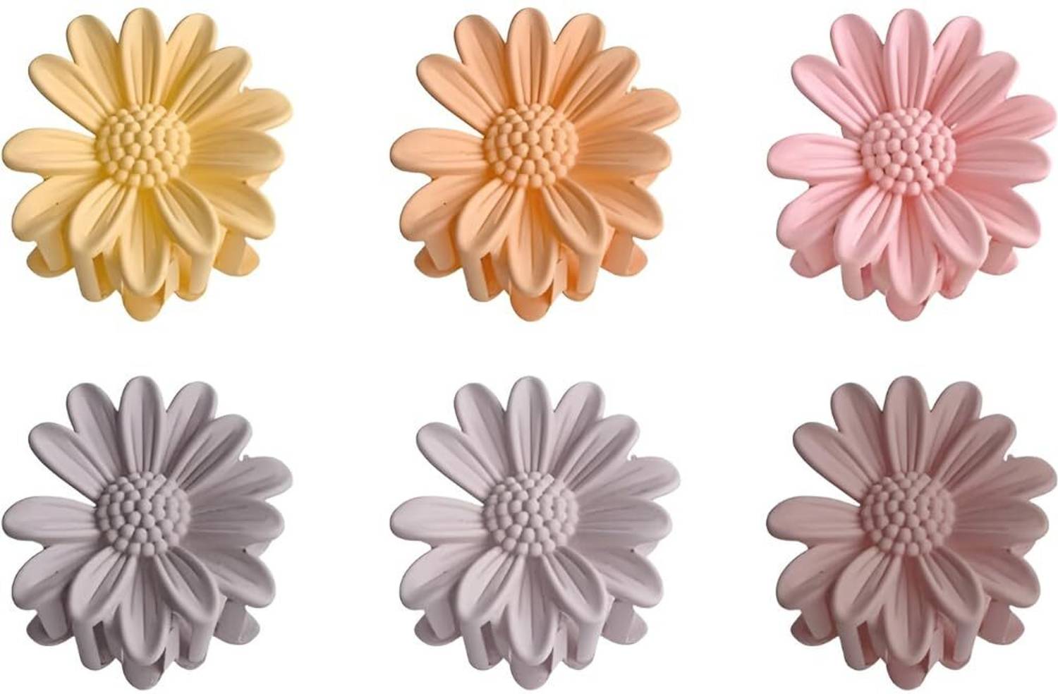 A2ZSMART Daisy Matte Flower Hair Claw Clips for Women & Girls - Pack of 6 Hair Claw