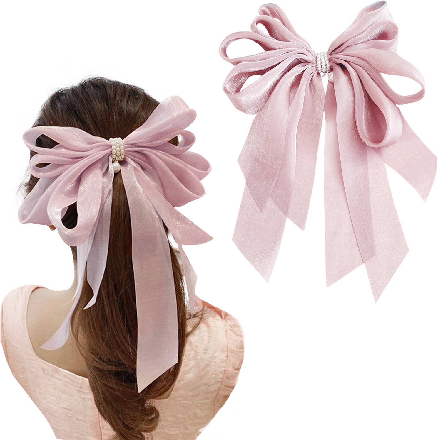 Anna Stella Fashion Pearl Bow Hair Clip Women And Girls Made With Silk Satin Hair Clip. Hair Clip