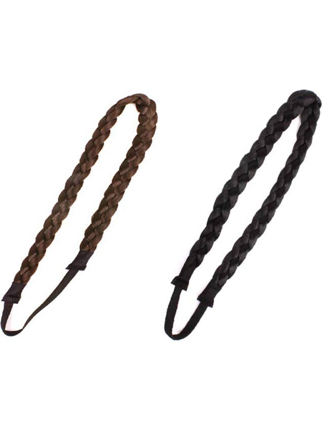 Ashkash 2Pcs Synthetic Strand Braided Headband Classic Chunky Elastic Stretch Hairpiece Head Band
