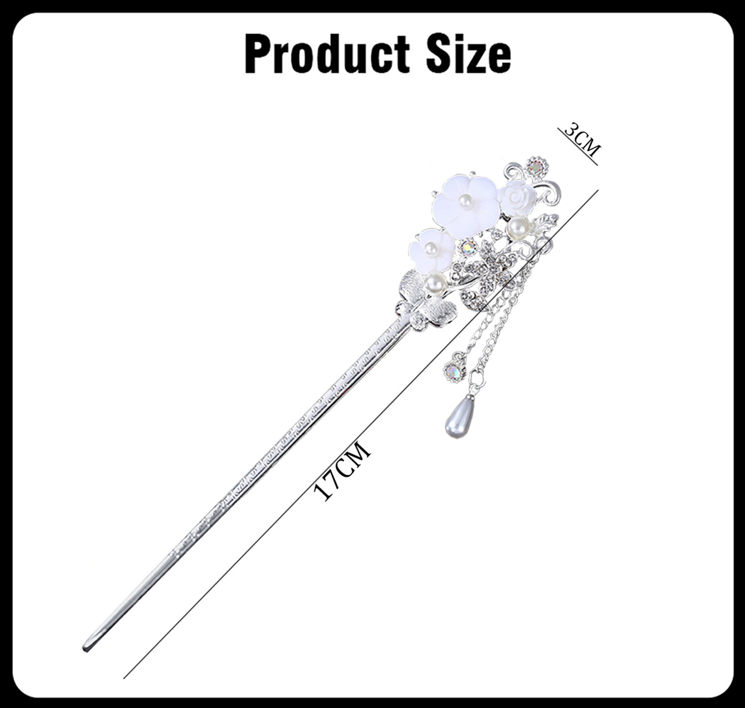 Image of SYGA Ancient Style Pearl Metal Hair Stick For Women Girls-White Flower Bun Stick