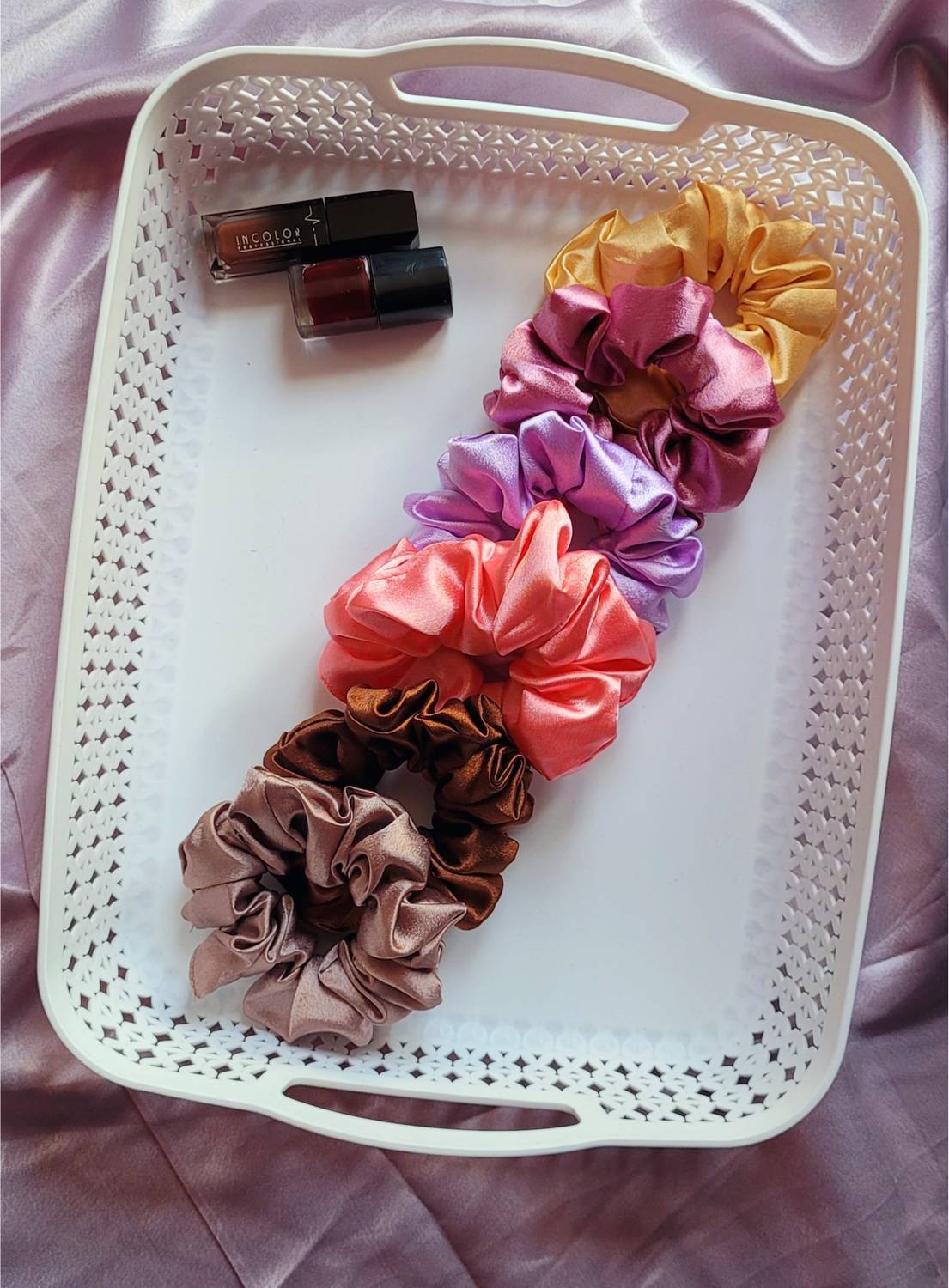 Aarthik Satin fluffy scrunchie, Hair Ties, Neutral Scrunchies. hair accessories 6PCS Rubber Band