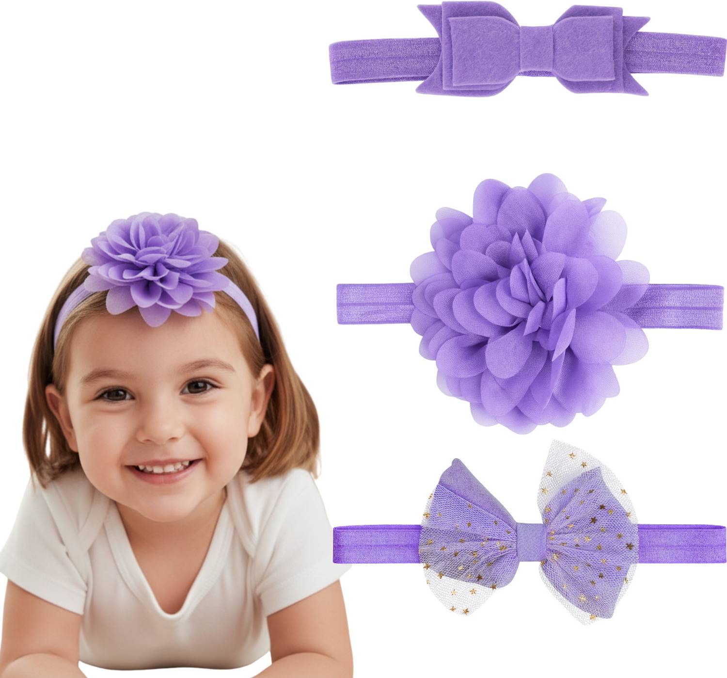 AmazingKarts Soft Stretch Baby Headbands With Big Bows – 3 Pack Head Band