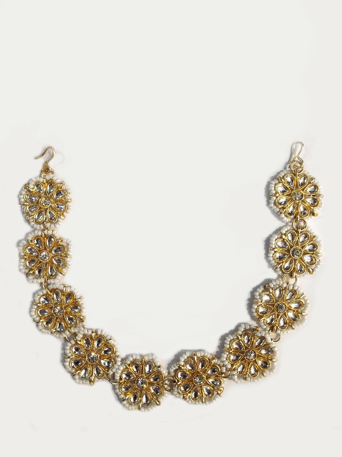 beutifly Gold Plated Moti & Stone Matha Patti for Girl's and Women's (Pack of 1) Hair Band