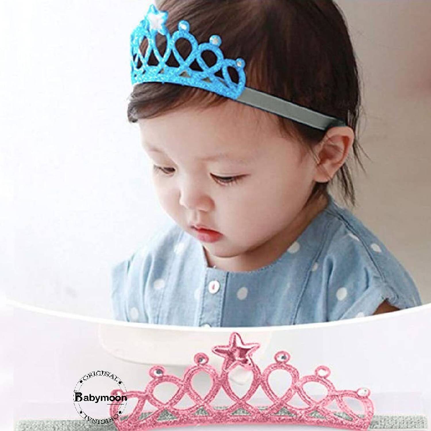 BABYMOON Baby Girl Rhinestone Crown Headbands Toddler Princess Headband Hair Accessories Glittering, Baby Photography Props (Pink) Hair Band