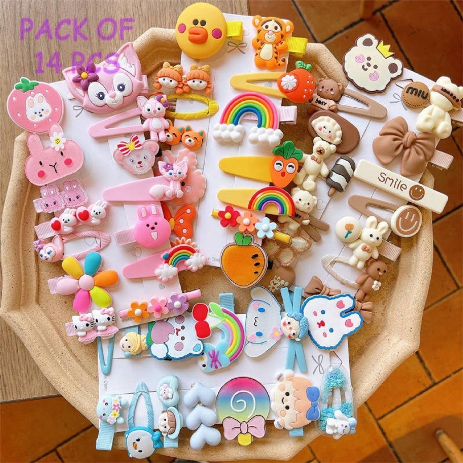 Aayra 14 pcs Mix clips Girlish Flower Fruit Baby Teddy Rainbow Hairpins Set Baby kids Hair Clip
