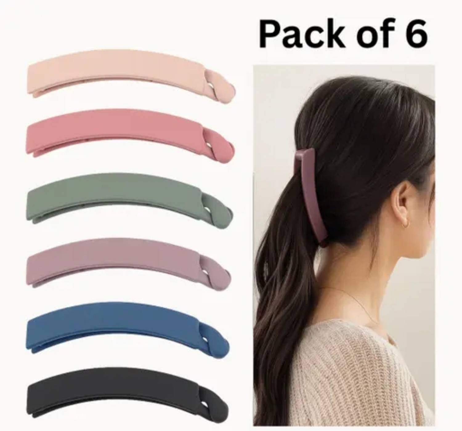 Belle Amore Stylish Matte Finish Banana Hair Clip for Women & Girls (Pack of 6, Multicolor) Banana Clip