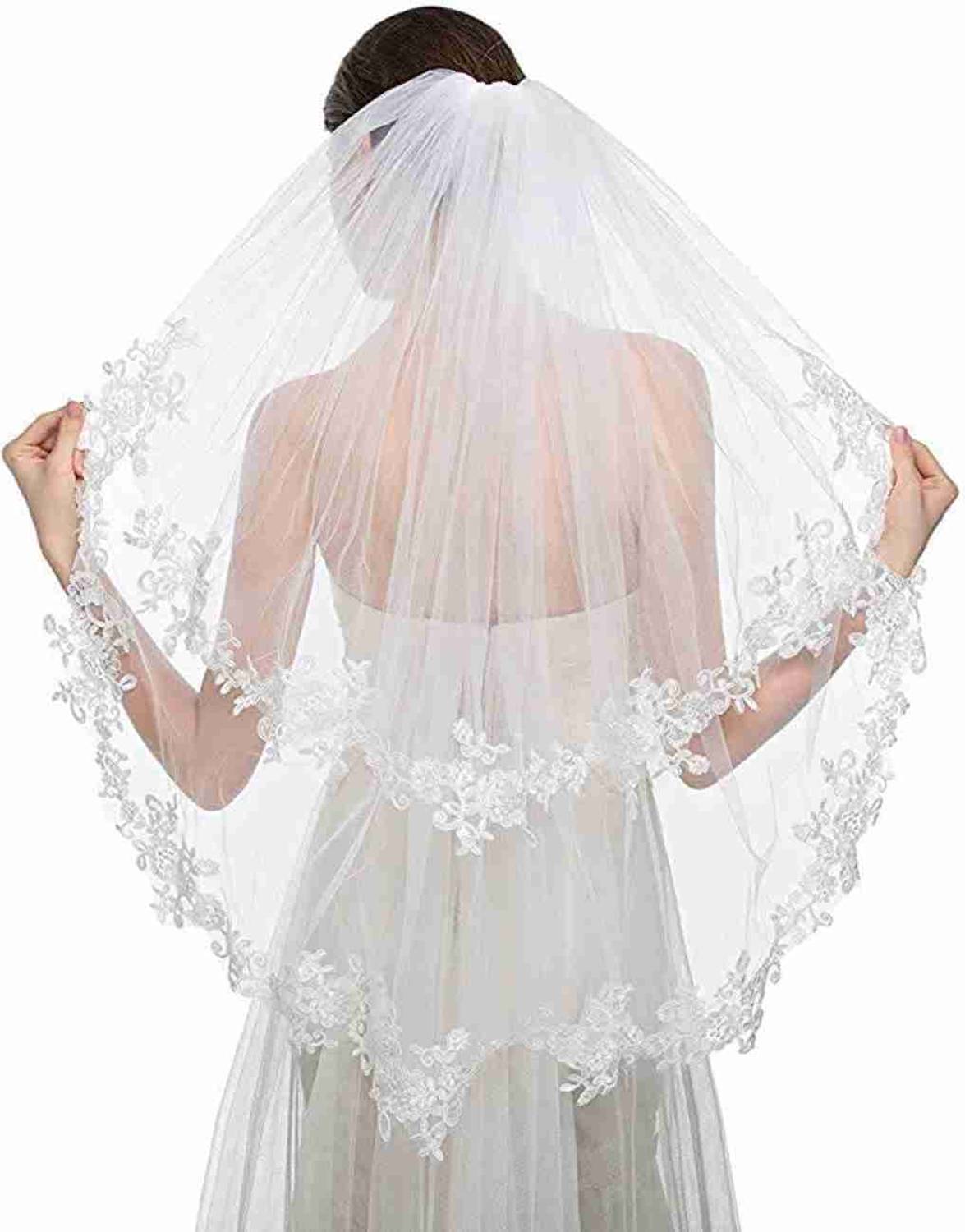 【C15261】VEIL 1.5 LESSON 01 Unique bridal Short veil 2 Layers 1.5 Meter Cathedral Lace Bridal