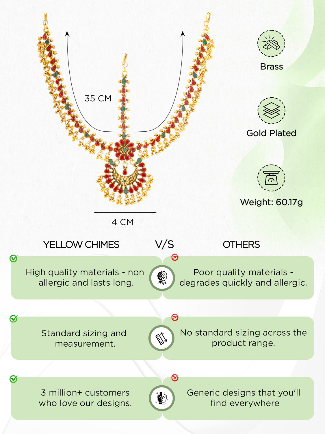 Image of YELLOW CHIMES Women Gold Toned Bridal layered Beaded Traditional Mathapatti Hair Chain