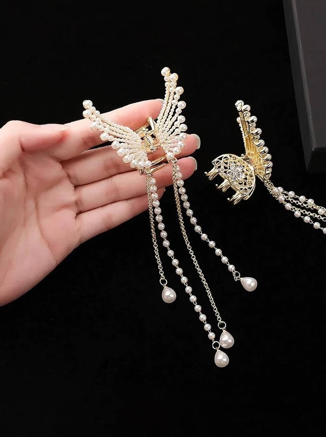 Amirah Pearl Tassel Butterfly Metal Clutcher Korean Hair Accessories For Girls Woman Hair Claw