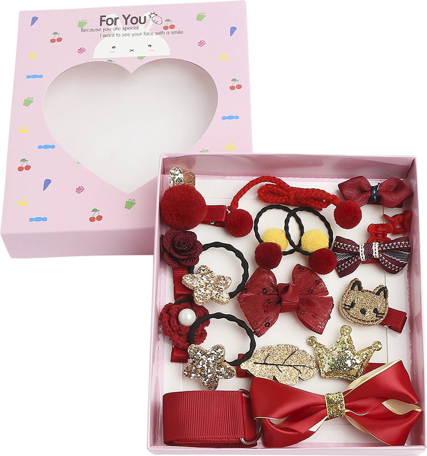BABYMOON (SET of 18) Mix Style Headwear Set Children Accessories Ribbon Bow with Full Covered Clips Hairpins for Girls Princess Crown Headdress Hair Accessories with Gift Box Hair Band