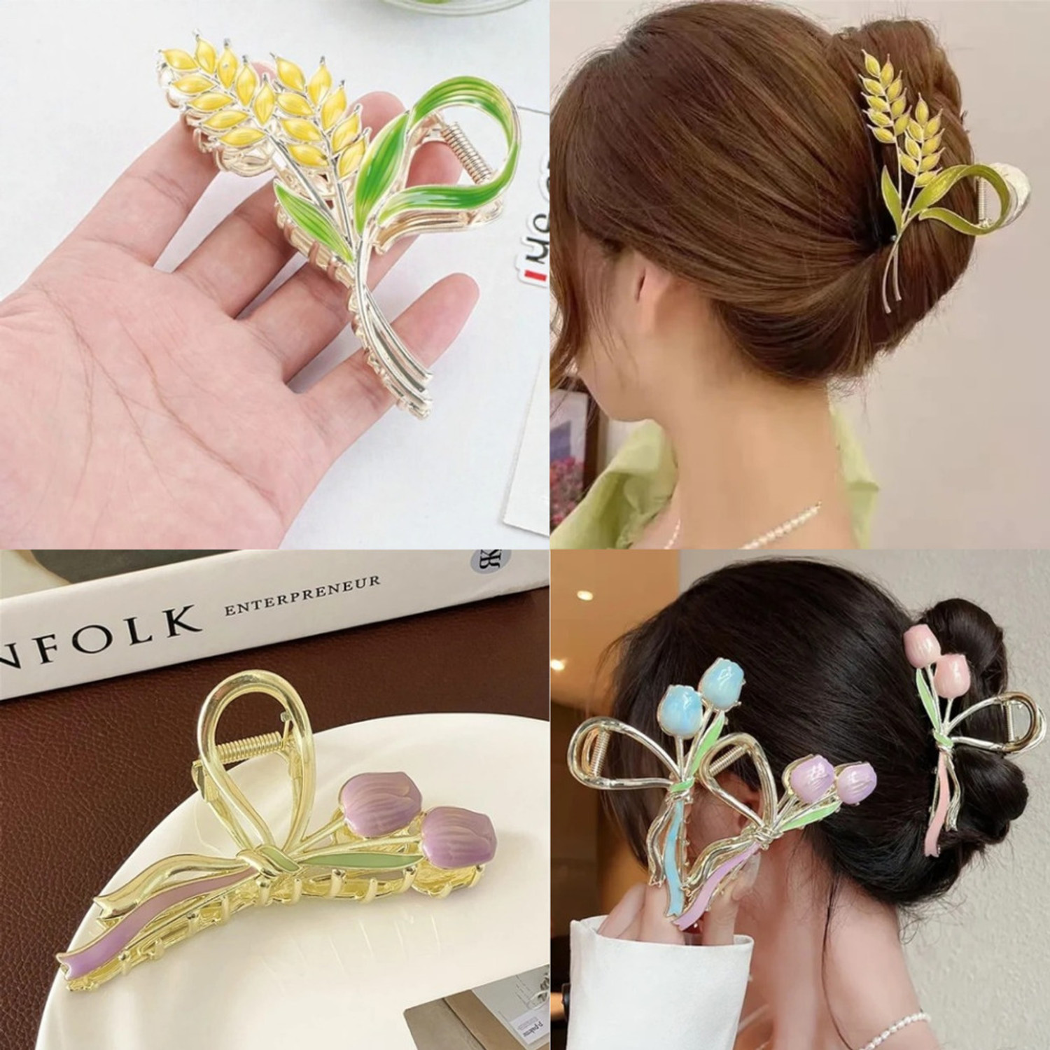 Image of Blubby Elegant Floral Metal Hair Claw Clip 2pcs Combo for Women & Girls Hair Claw