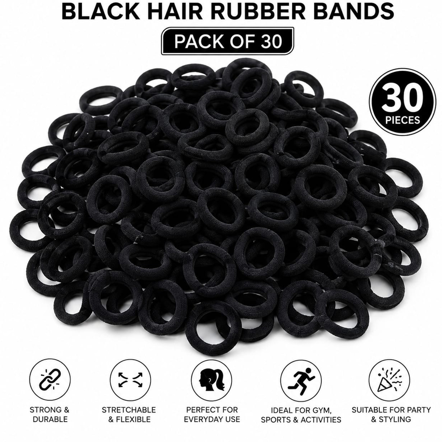 Image of SK Fashion Black Hair Ties 30 Pack Rubber Band