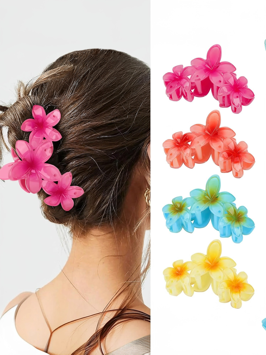 Image of Blubby Flower Plastic Hair Clutcher Claw Clip Hair Clutch for Women Pack of 4 Hair Claw