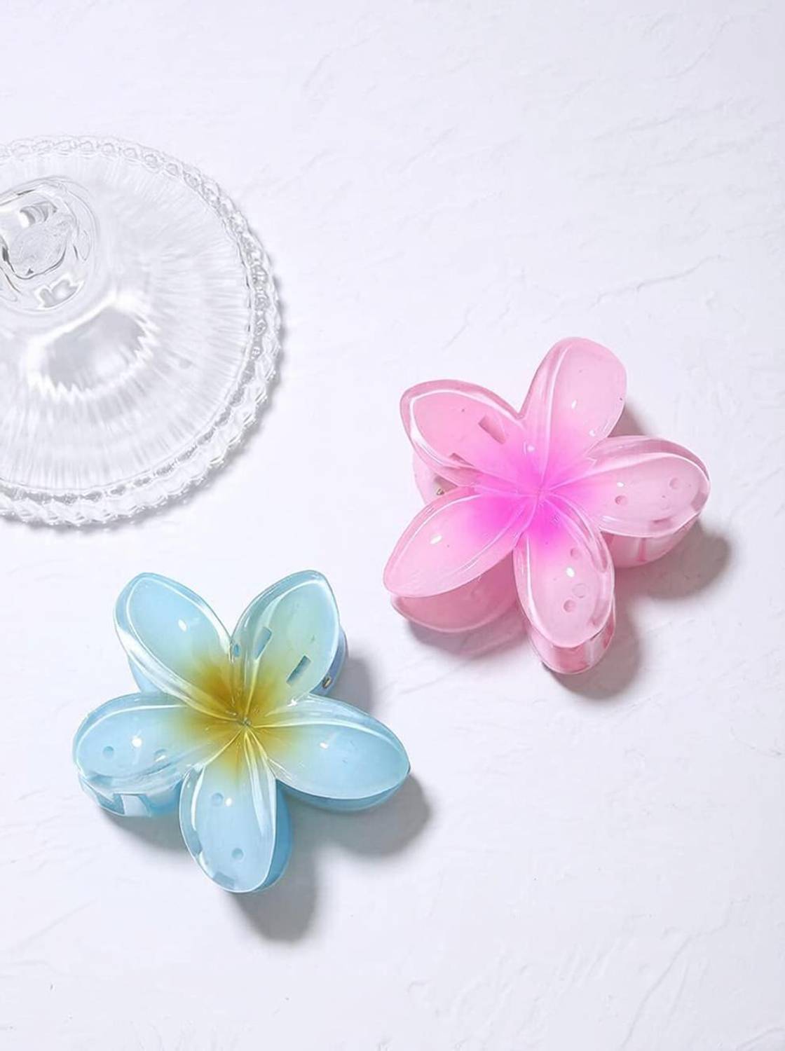 ASA 2Pcs Large Glossy Plumeria Flower Hair Clutcher Hair Claw