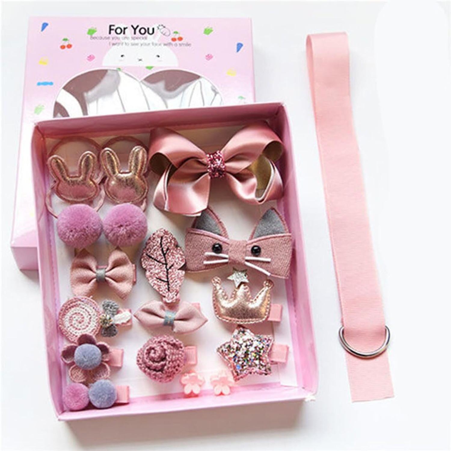 Image of SYGA 18Pcs Baby Hair Clip Set For Girl Cute Mini Cartoon Hair Accessories Gift Set Hair Bow Cute Party Bowknot Flower Multi-Style Hairpin Ribbon For Little Girls Baby Toddler Kids- Peach Pink Hair Clip (Pink)