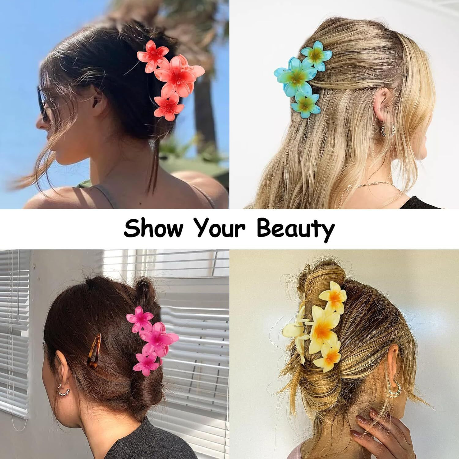Image of Blubby Flower Plastic Hair Clutcher Claw Clip Hair Clutch for Women Pack of 4 Hair Claw