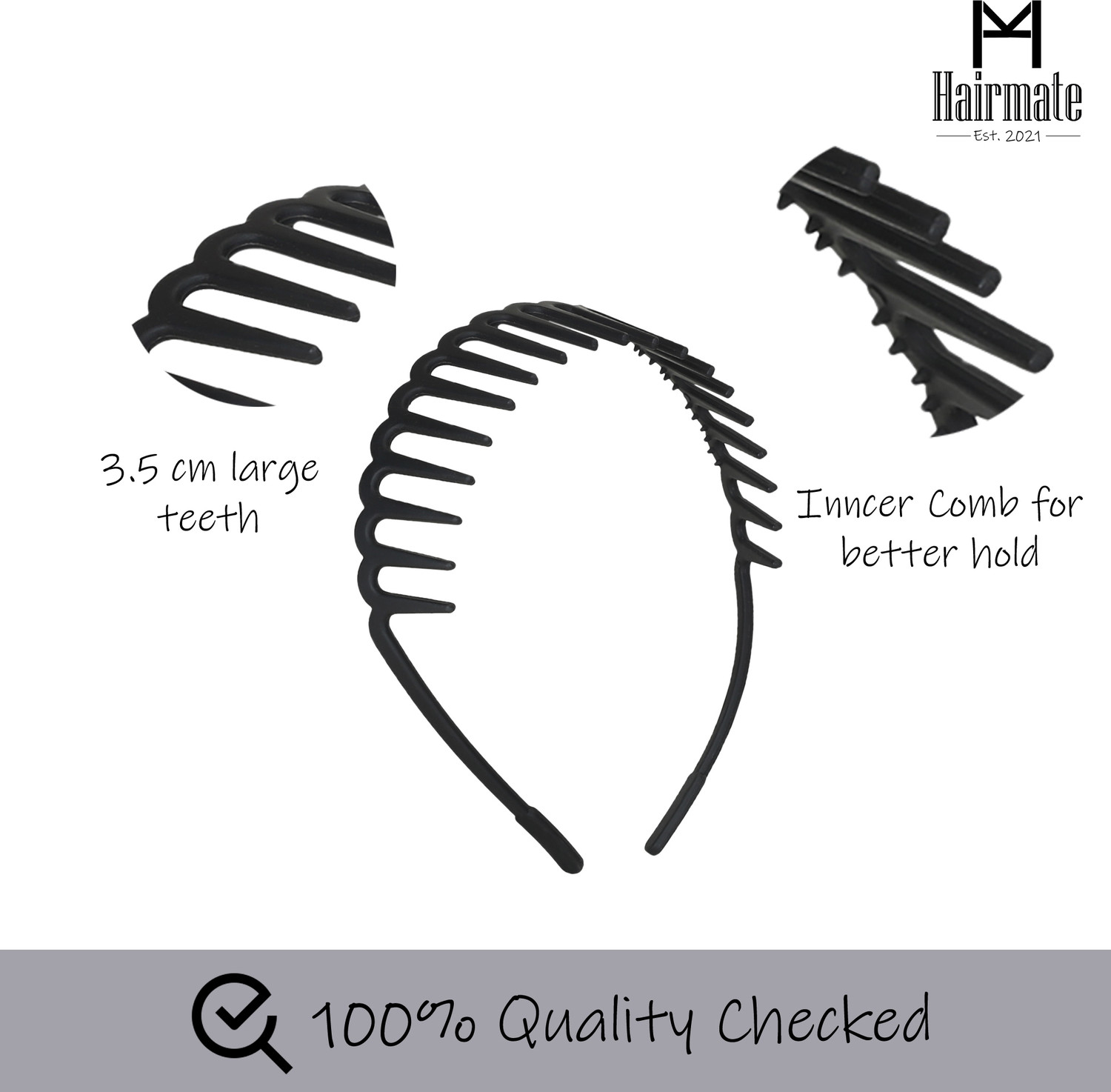 Image of Hairmate Unisex Combed Crown /Shark Teeth bands I 2 Non Breakable Plastic Black Hair Bands Hair Band