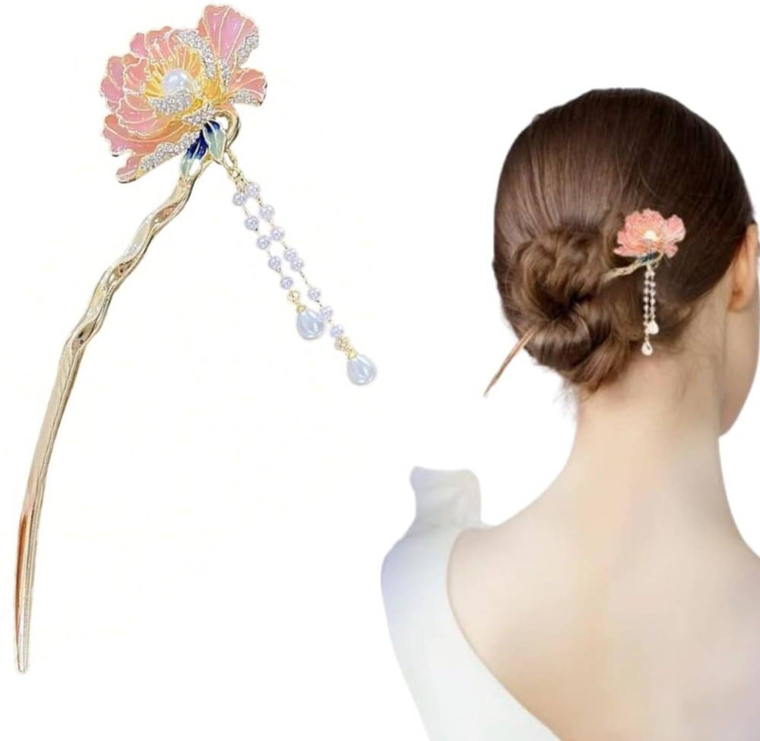 ADORNISH Hair Sticks Vintage Metal Tassel Hair Pins, Traditional Hair Chopsticks Bun Stick