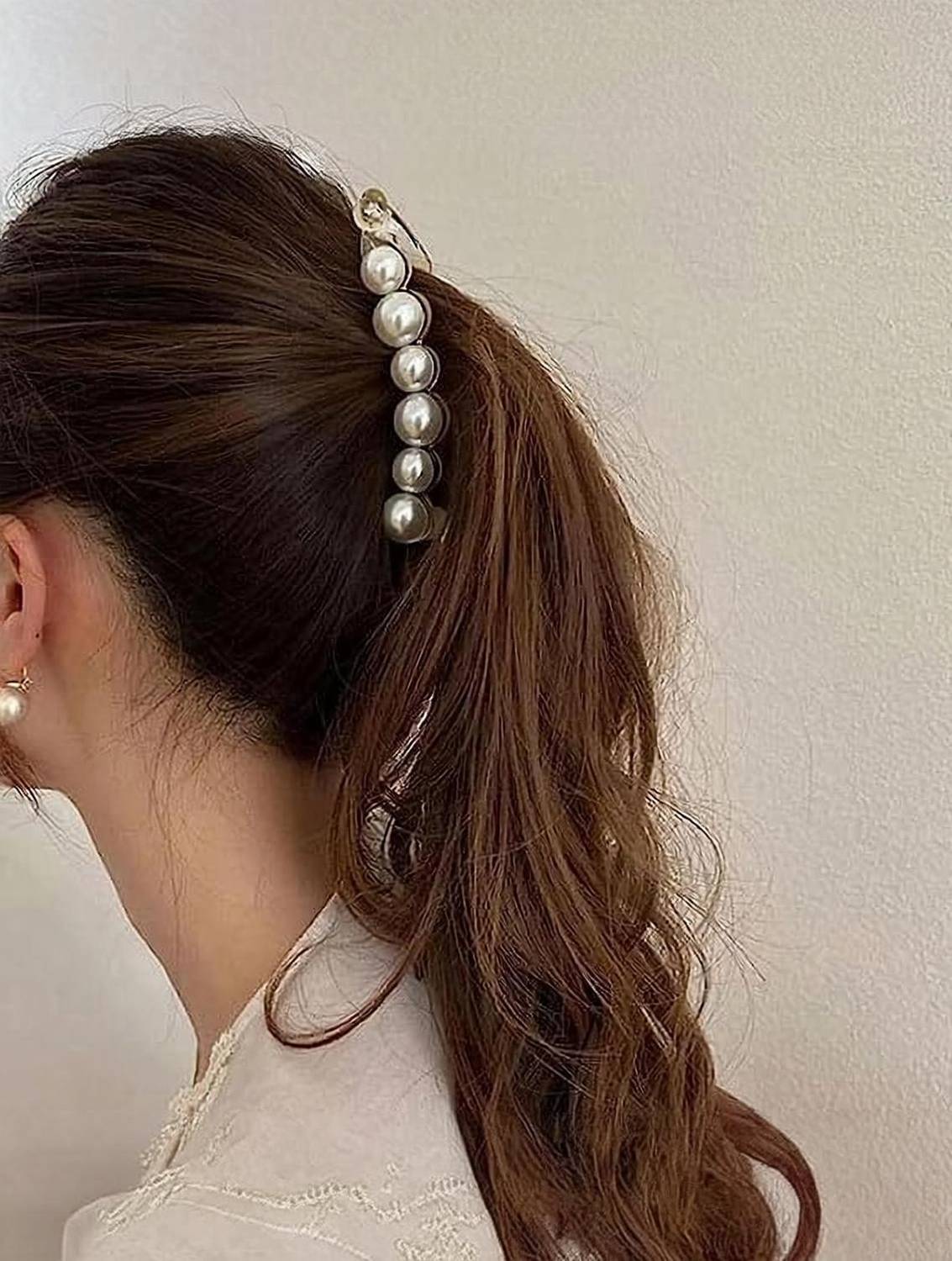 BAOER Pearl Hair Clips Banana Clips for Women 1 PC Banana Clip Hair Clip