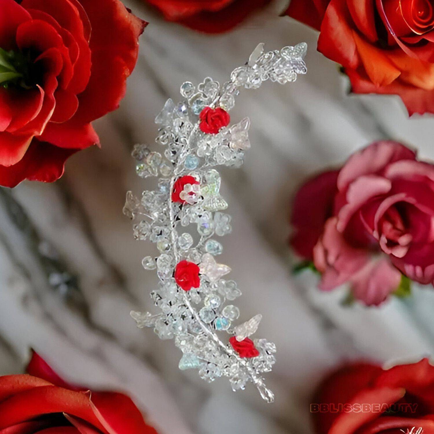 bblissbeauty Party Wear Red & White Hair Tiara for Women & Girls