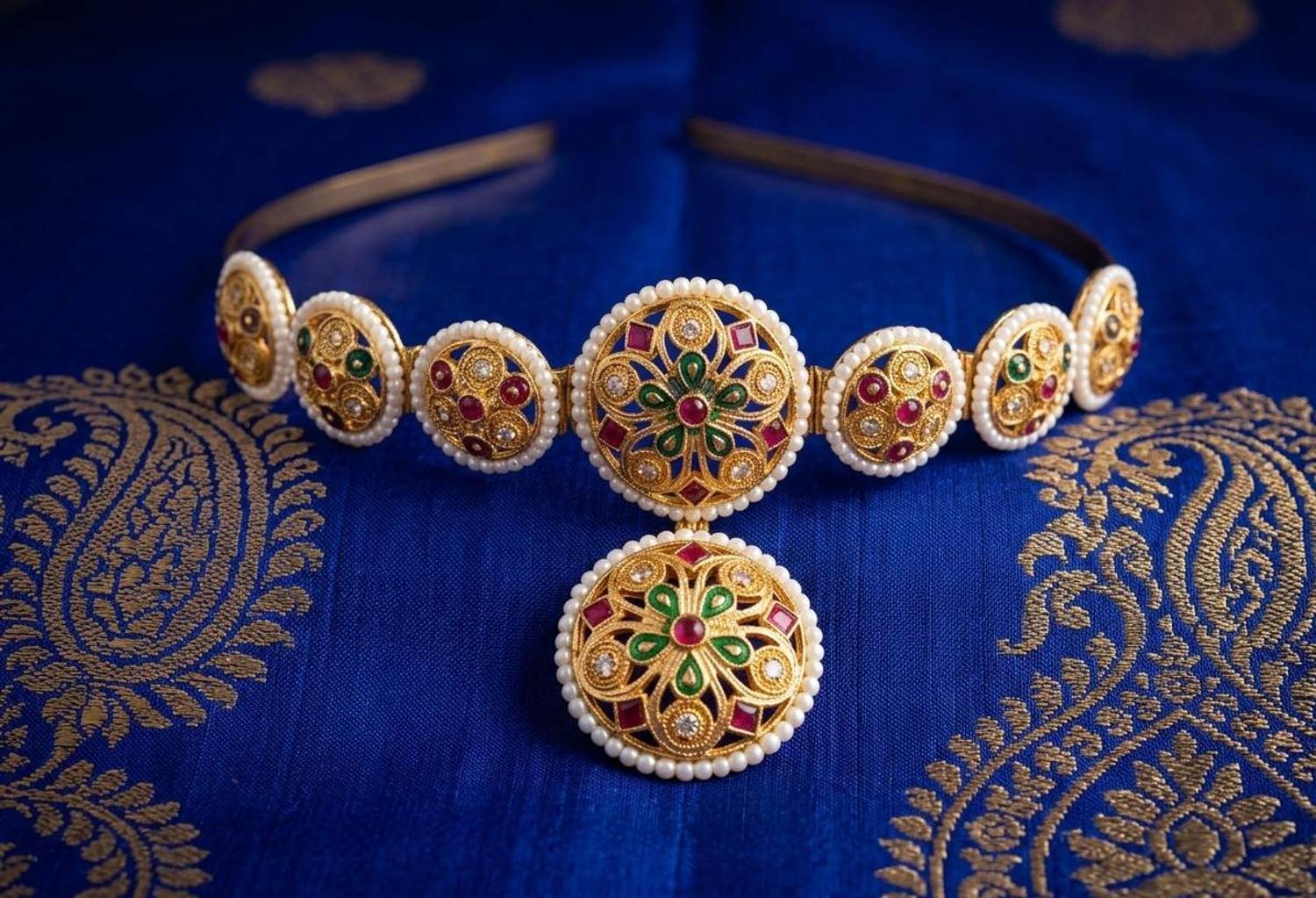 99ratana Rajputi Multi colour hair band with bor brola and mathapatti shishful Head Band