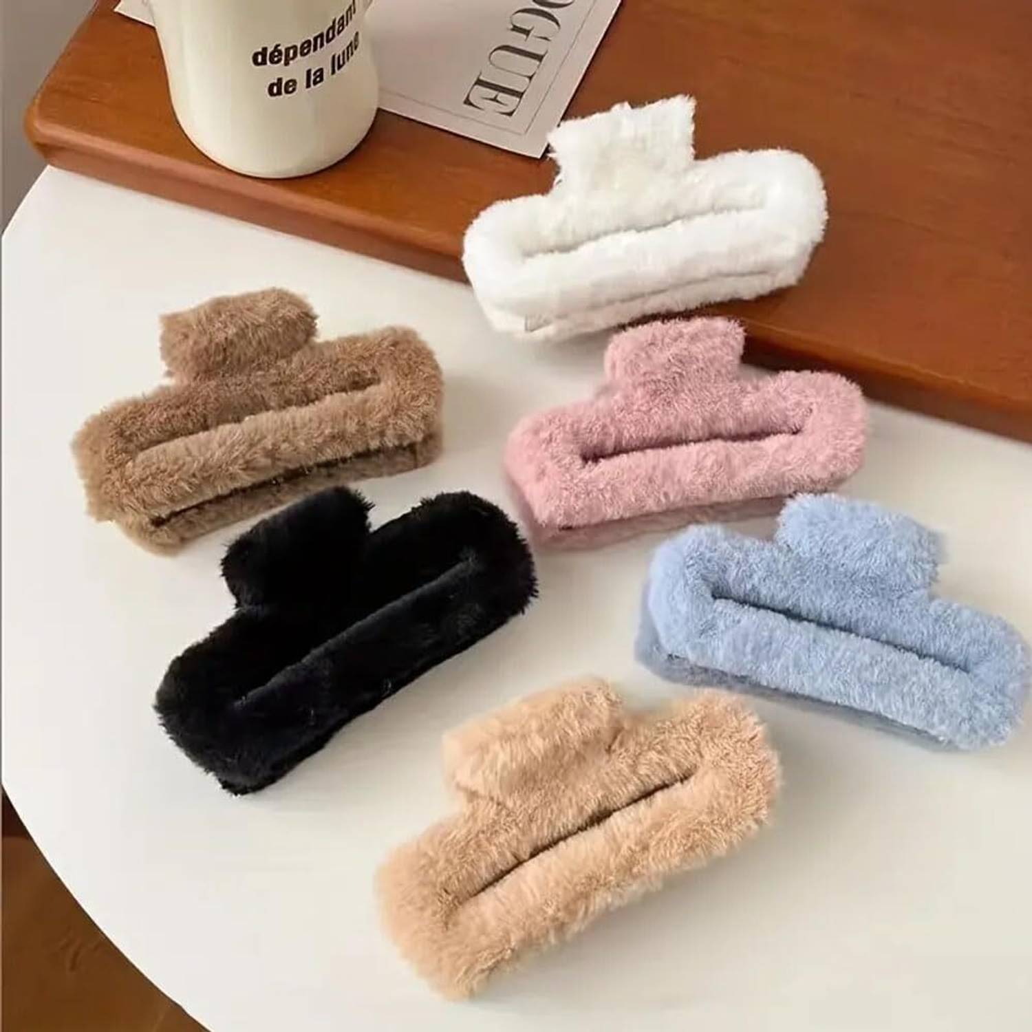 A2ZSMART Furry Square Clutch Hair Clips for Women Faux Fur Pack of 6 Random Colors Hair Claw