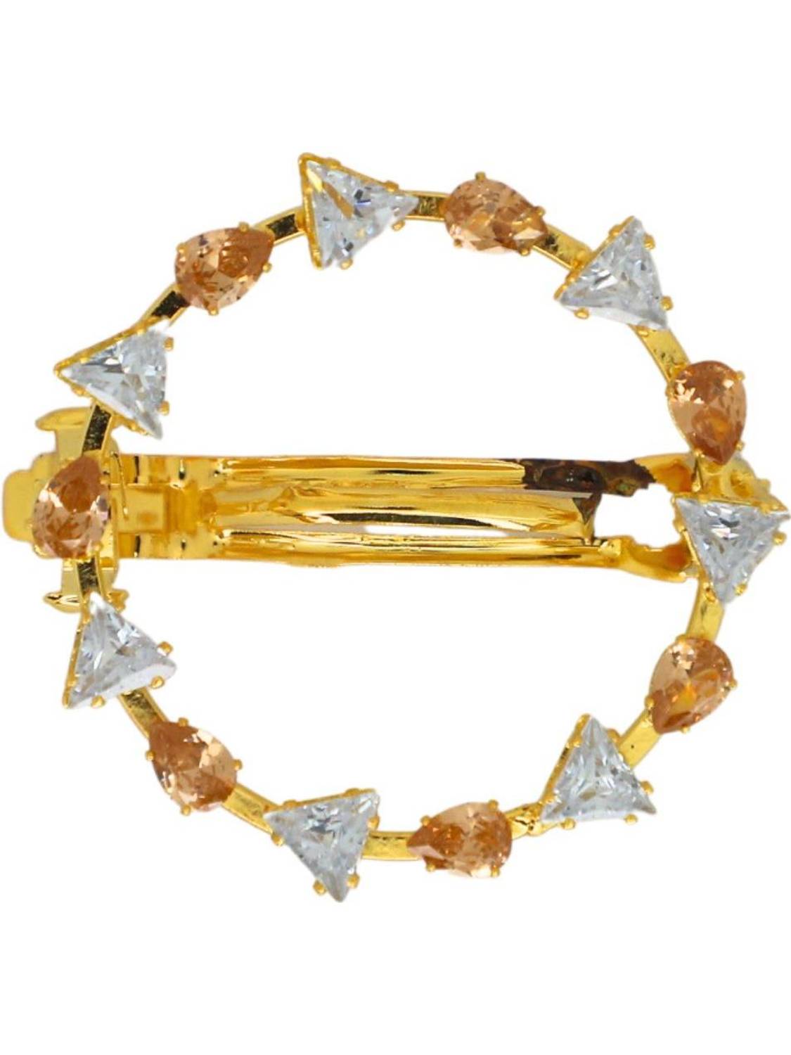 ANOUK Rose Gold Round Barrette with Champagne & Triangular Stones for Women Hair Clip