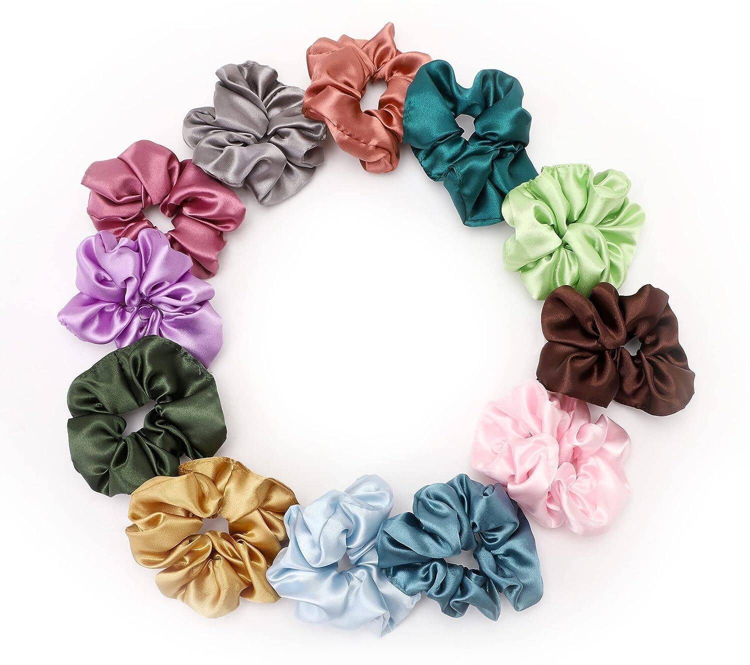 AWWAL SHOP (Pack of 24) The soft satin Silk Multicolor Scrunchies For Women & Girl Rubber Band